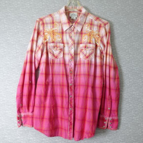 Ariat Women's Fitted Size Large White Pink Plaid Snap Button Up Shirt - Picture 1 of 11